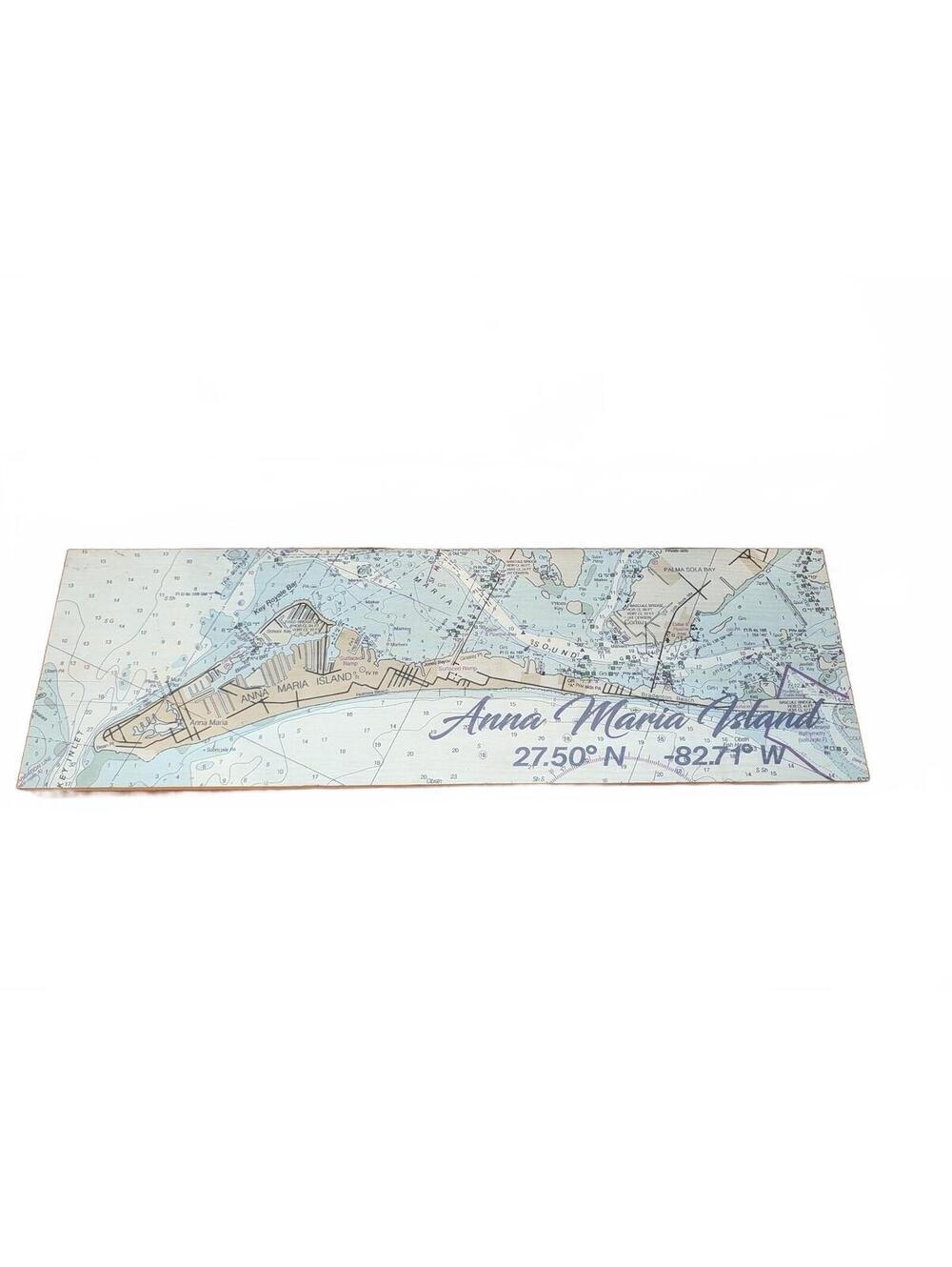 Anna Maria Island Nautical Map Wooden Sign 20" x 5" Coastal Wall Decor